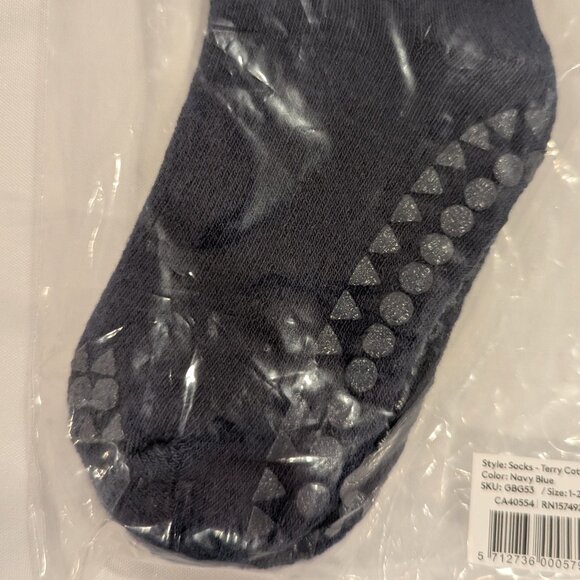 NWT GoBabyGo Non-Slip Rubber Grip Tall Socks (Navy, Organic Cotton Terry) - Picture 6 of 9